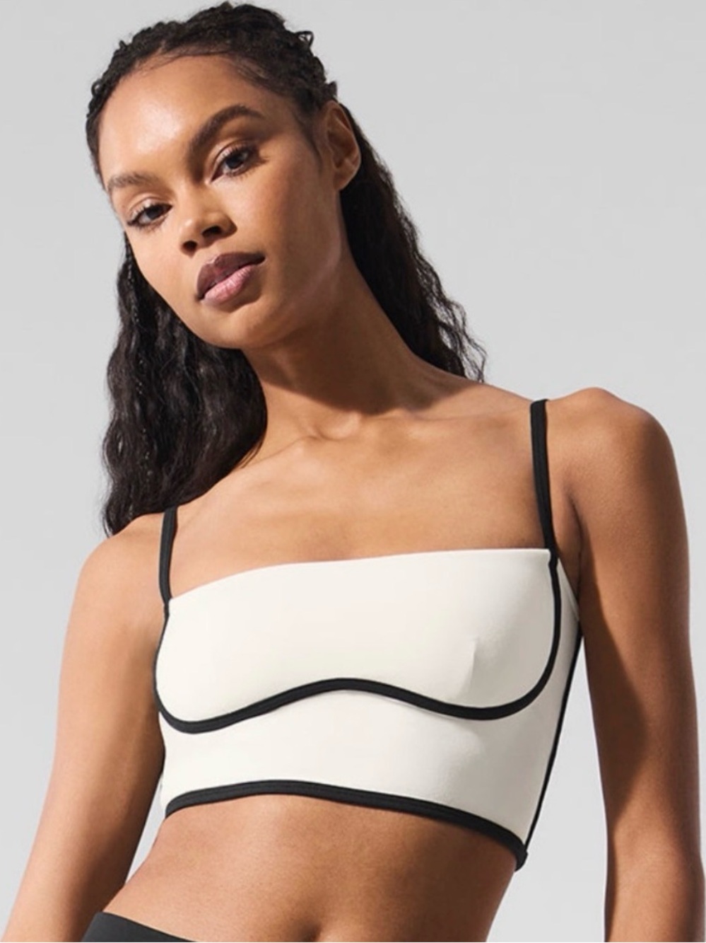 ALO Yoga White Bandeau Bralette with Black Contrast Trim